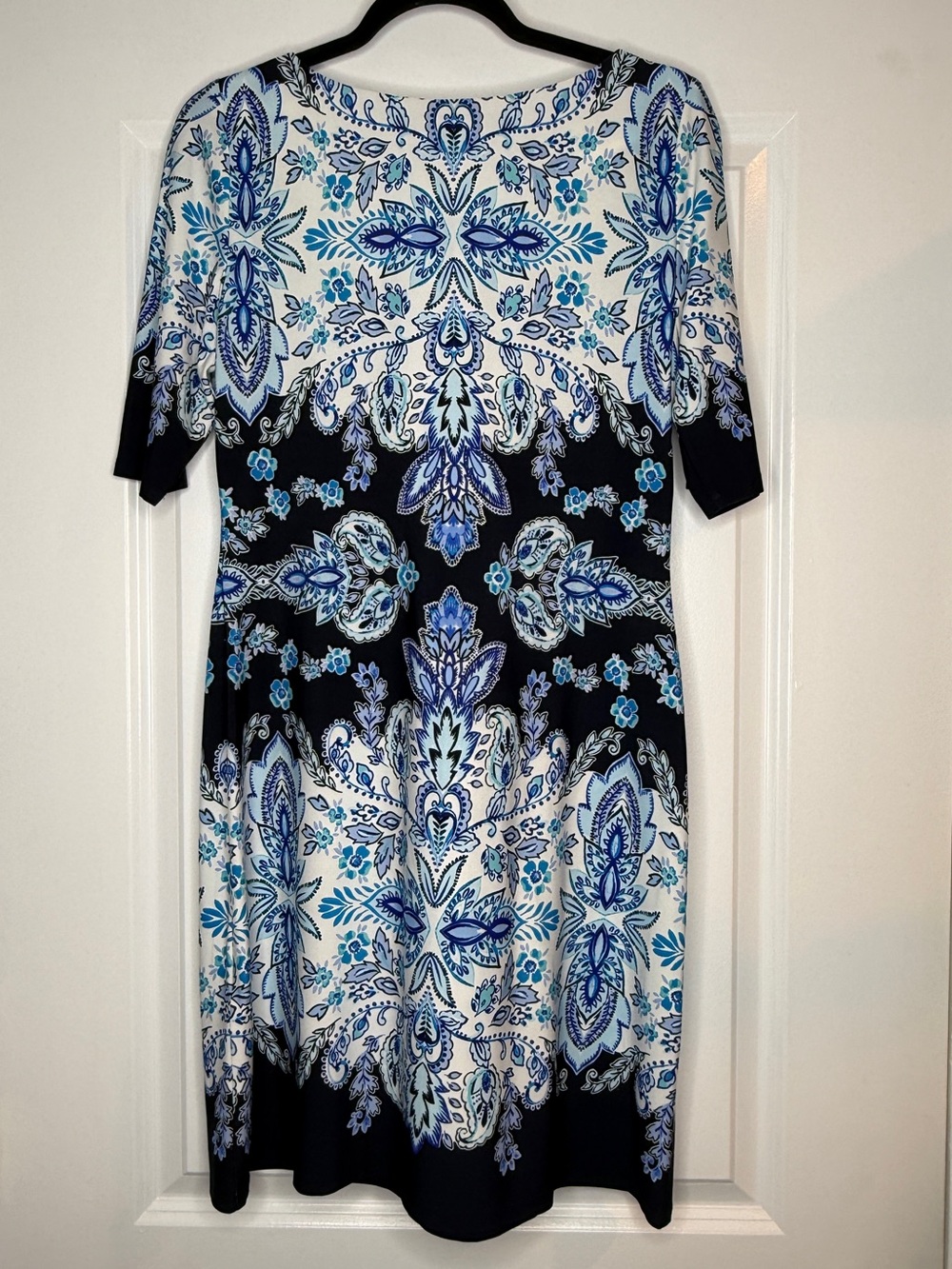 Eliza J. Elegant blue and white paisley shift dress half sleeves | EUC - Picture 5 of 5
